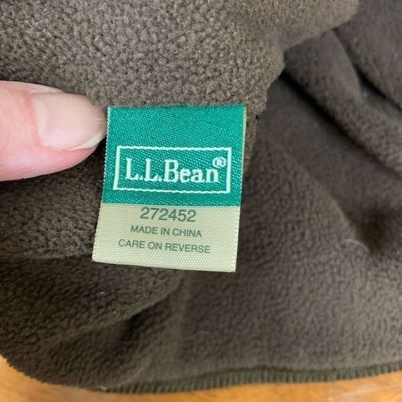 LL BEAN kids beanie hat fleece lined chocolate brown turquoise accent OSFM - Picture 5 of 6